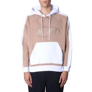 MSGM Embroidered Logo Contrast Panel Hoodie Men WHITE Sweaters & Cardigans